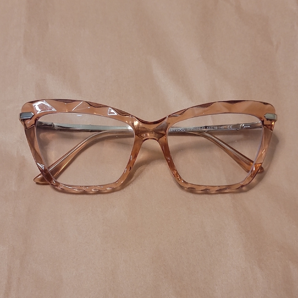Peach Crystal Cat-Eye Glasses Frames Bling Fun Funky